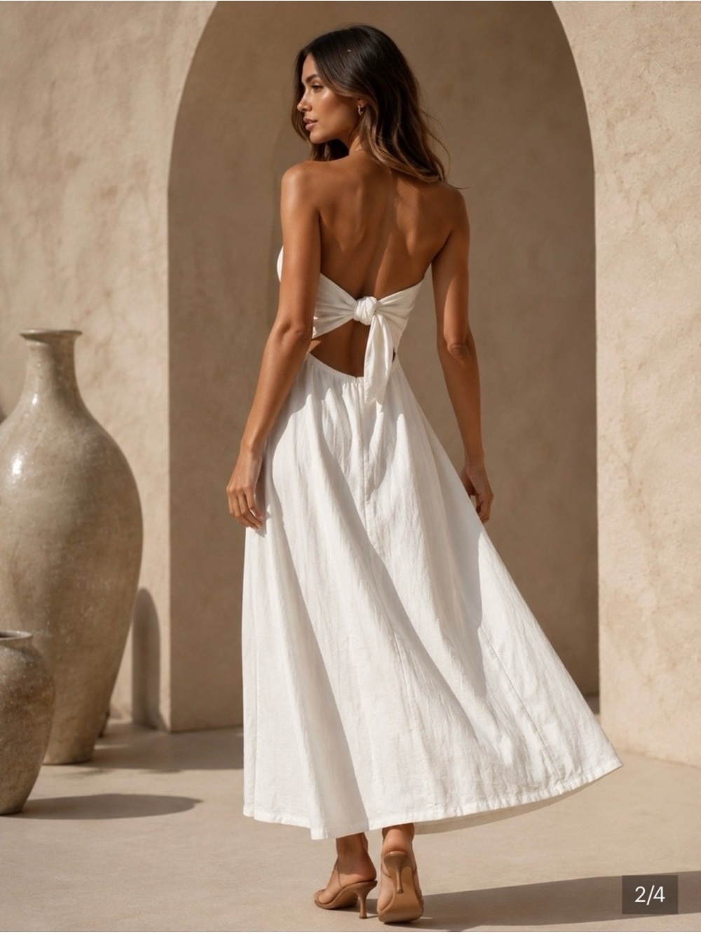 Japna Linen Blend Strapless White Midi Dress L - Picture 2 of 2